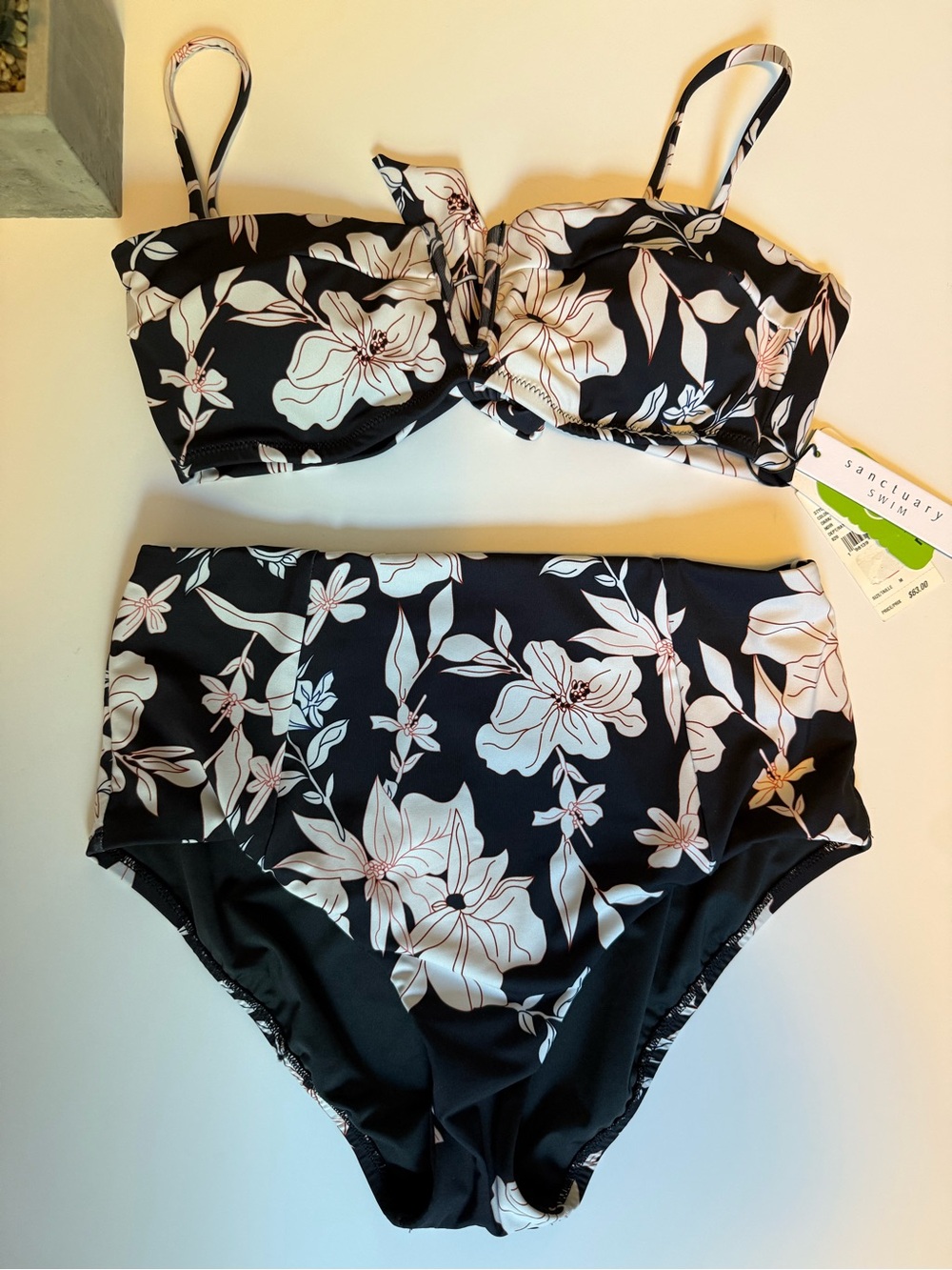 Sanctuary Dark Tropical V-Wire Bikini Swim Top & High Rise Bottoms 2-Piece Set